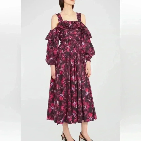ULLA JOHNSON Caprice floral cotton poplin midi dress Women’s Size 2 NWOT - Picture 1 of 16